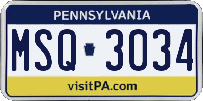 PA license plate MSQ3034