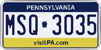 PA license plate MSQ3035