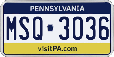 PA license plate MSQ3036
