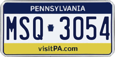 PA license plate MSQ3054