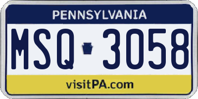 PA license plate MSQ3058