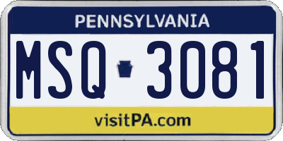 PA license plate MSQ3081