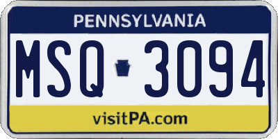 PA license plate MSQ3094