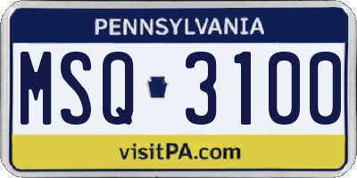 PA license plate MSQ3100