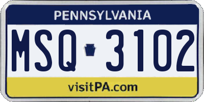 PA license plate MSQ3102