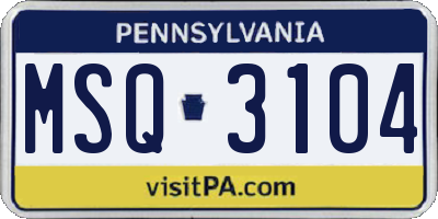 PA license plate MSQ3104