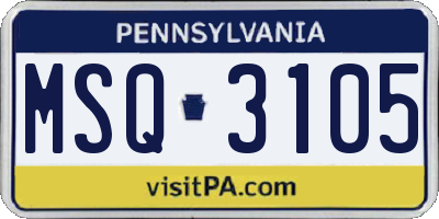 PA license plate MSQ3105