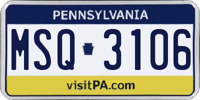 PA license plate MSQ3106