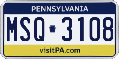 PA license plate MSQ3108