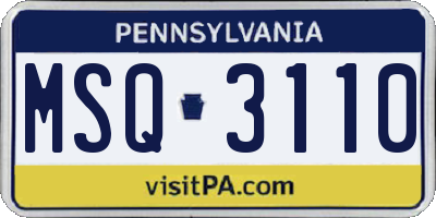 PA license plate MSQ3110