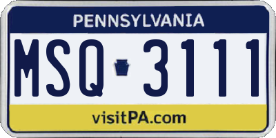 PA license plate MSQ3111