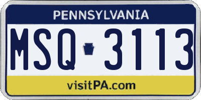 PA license plate MSQ3113