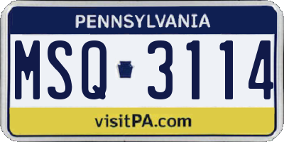 PA license plate MSQ3114