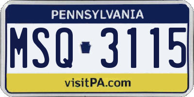 PA license plate MSQ3115