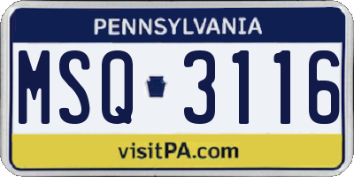 PA license plate MSQ3116