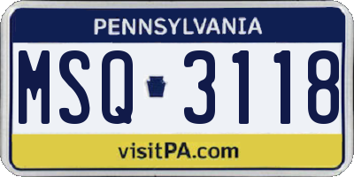 PA license plate MSQ3118