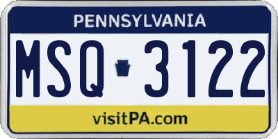 PA license plate MSQ3122
