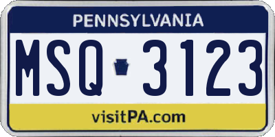 PA license plate MSQ3123