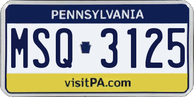 PA license plate MSQ3125
