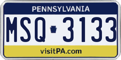 PA license plate MSQ3133