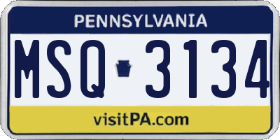 PA license plate MSQ3134