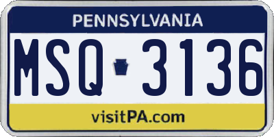 PA license plate MSQ3136