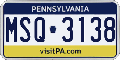 PA license plate MSQ3138