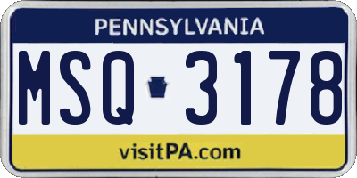 PA license plate MSQ3178