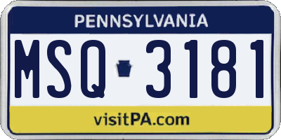 PA license plate MSQ3181