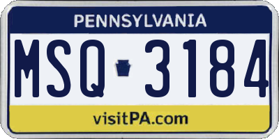 PA license plate MSQ3184