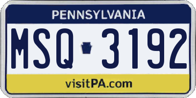 PA license plate MSQ3192