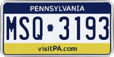 PA license plate MSQ3193