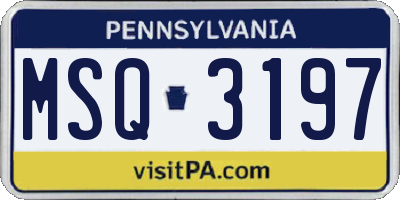 PA license plate MSQ3197