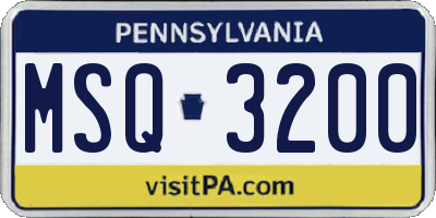 PA license plate MSQ3200