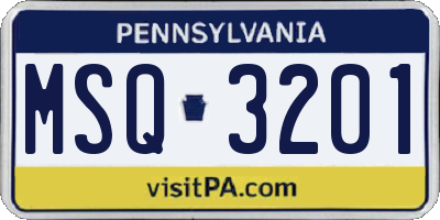 PA license plate MSQ3201