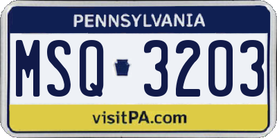 PA license plate MSQ3203