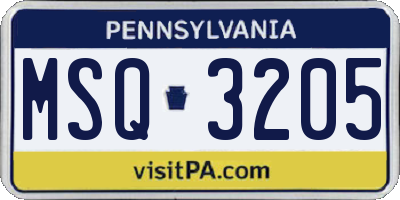 PA license plate MSQ3205