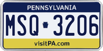 PA license plate MSQ3206
