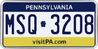 PA license plate MSQ3208