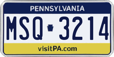 PA license plate MSQ3214