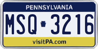 PA license plate MSQ3216