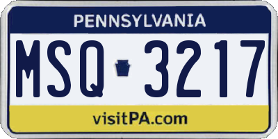 PA license plate MSQ3217