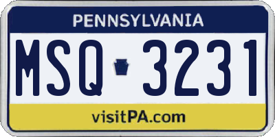 PA license plate MSQ3231