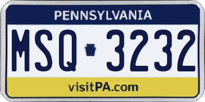 PA license plate MSQ3232