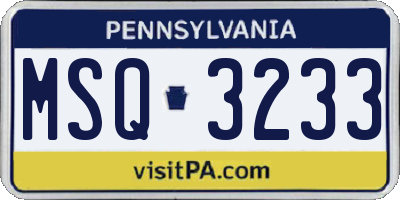 PA license plate MSQ3233