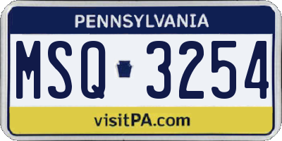 PA license plate MSQ3254