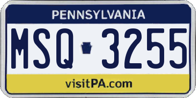 PA license plate MSQ3255