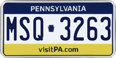 PA license plate MSQ3263