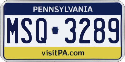 PA license plate MSQ3289