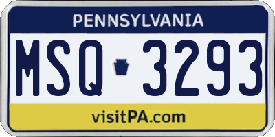 PA license plate MSQ3293